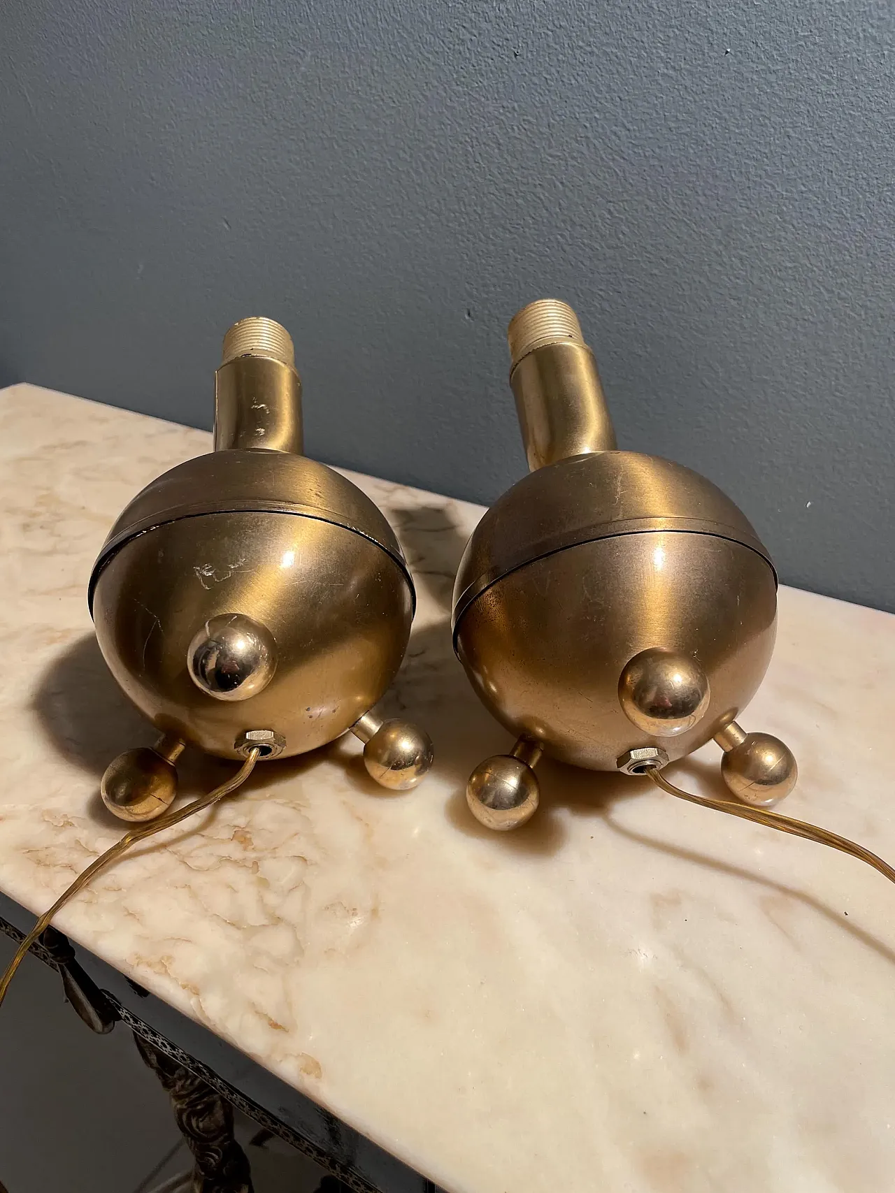 Coppia lampade pair lamps brass ottone Art Deco, 60s 4