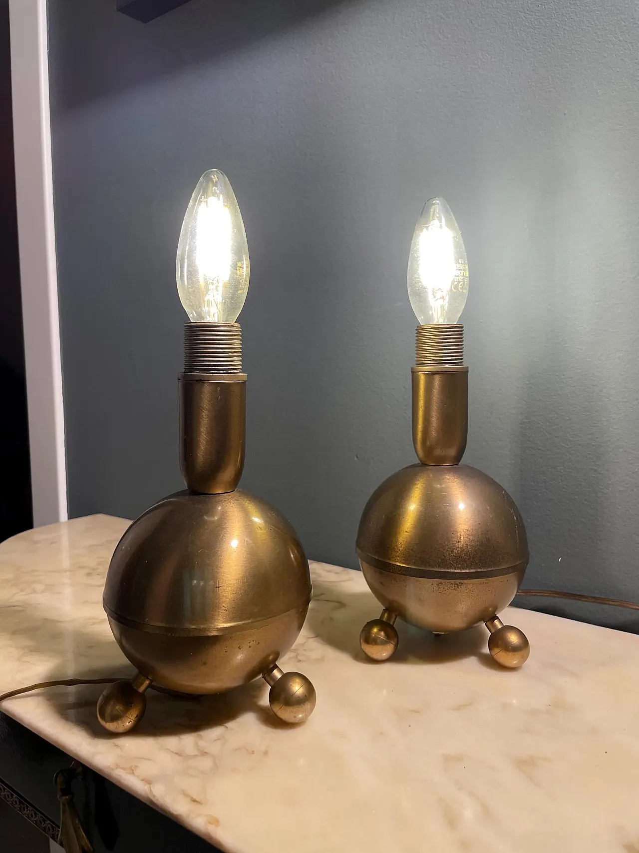 Coppia lampade pair lamps brass ottone Art Deco, 60s 8