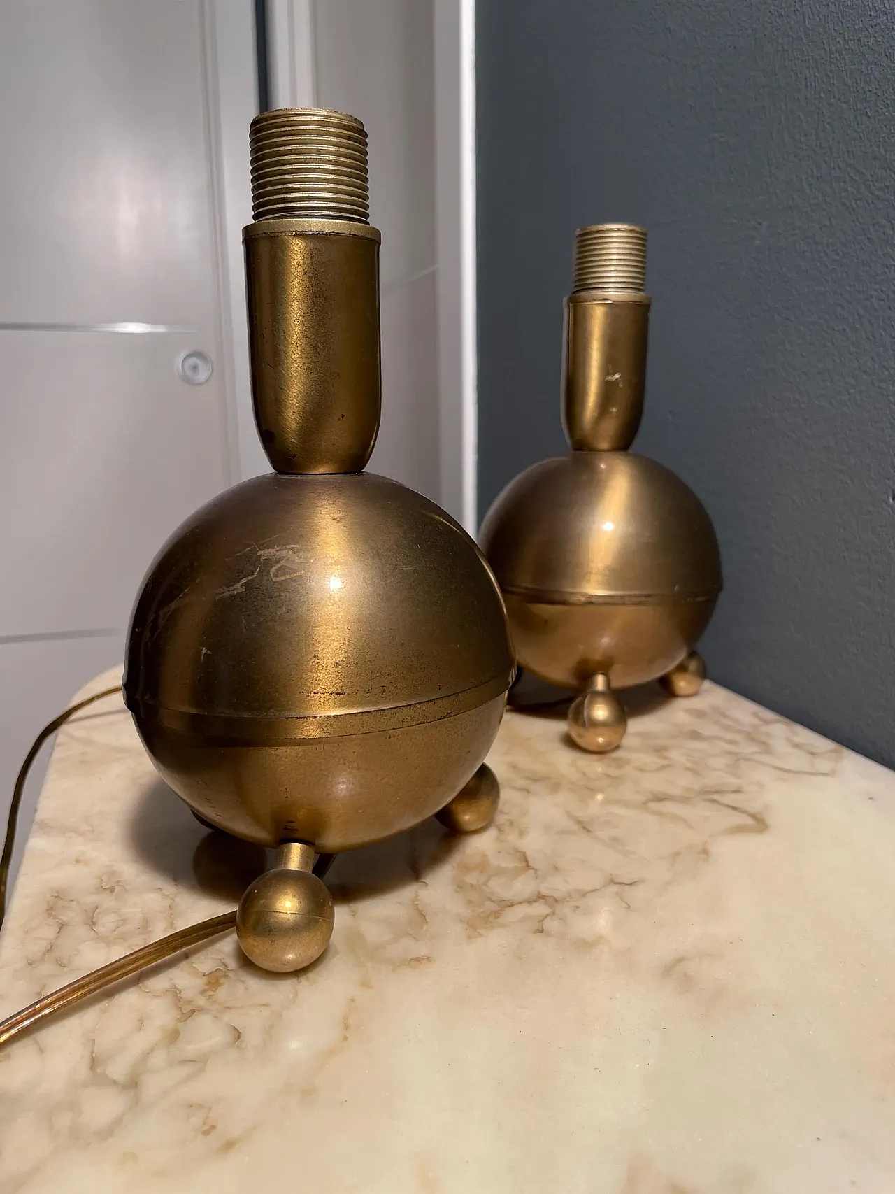 Coppia lampade pair lamps brass ottone Art Deco, 60s 9