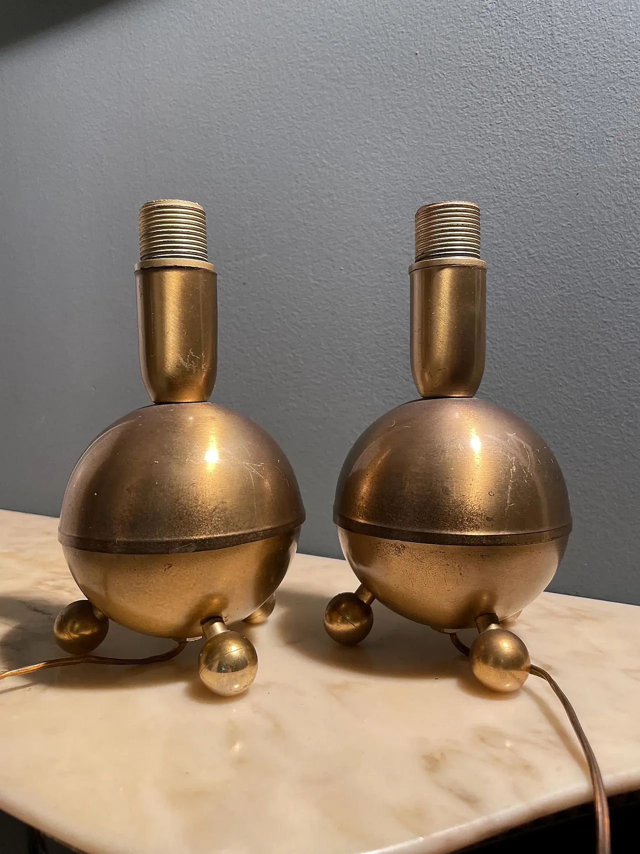 Coppia lampade pair lamps brass ottone Art Deco, 60s 10