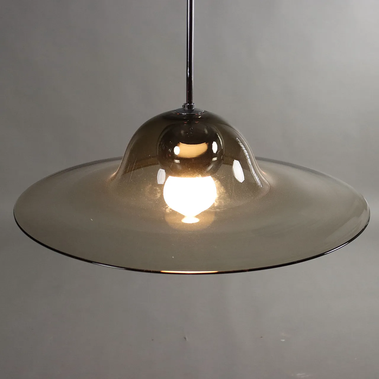 Lampada da soffitto in metallo cromato e vetro, anni '70 3