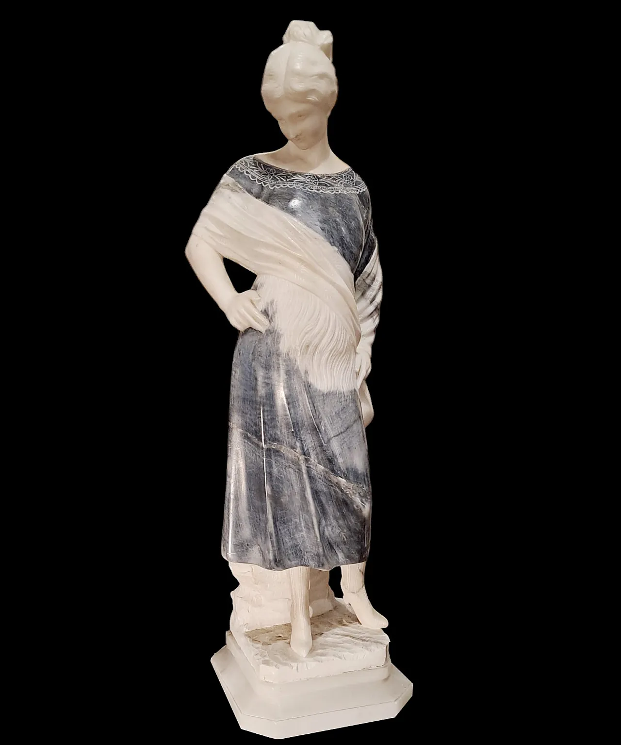 Guglielmo Pugi, Sculpture of a young woman white and gray marble, 19th 1