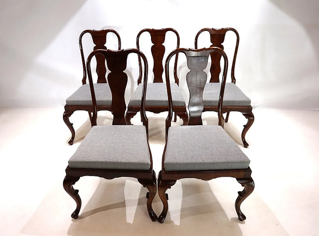 5 Queen Anne Mahogany Dining Chairs, 1920s 7