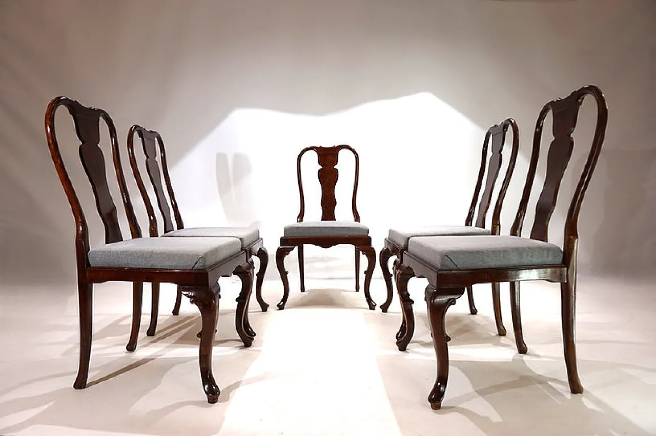 5 Queen Anne Mahogany Dining Chairs, 1920s 9