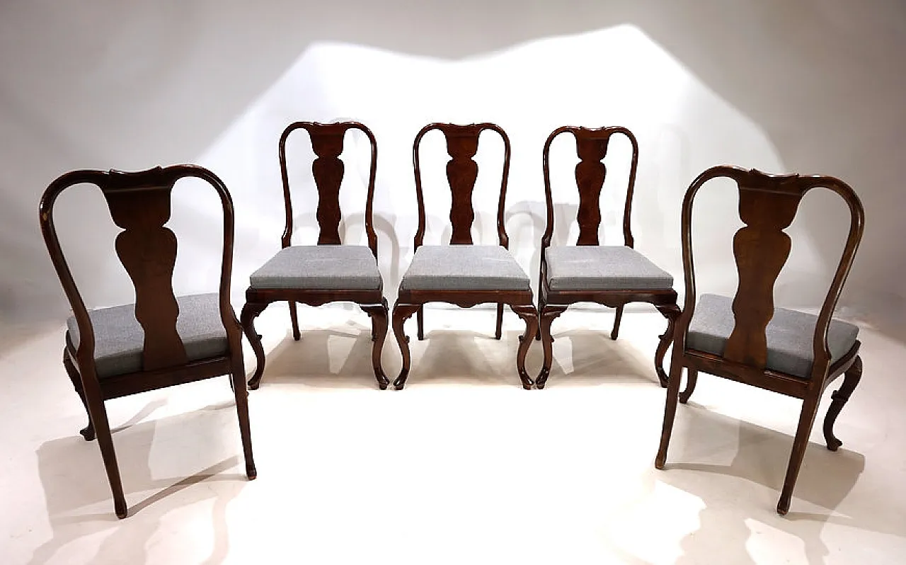 5 Queen Anne Mahogany Dining Chairs, 1920s 13