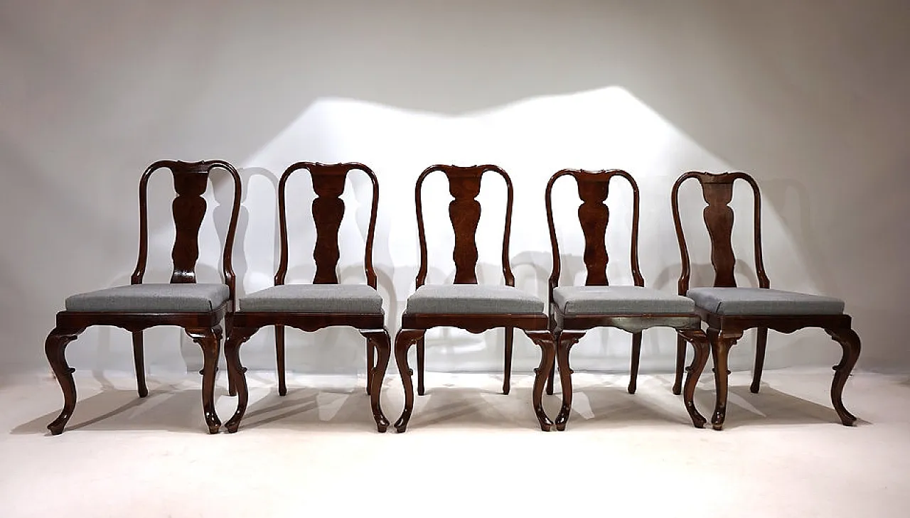 5 Queen Anne Mahogany Dining Chairs, 1920s 14