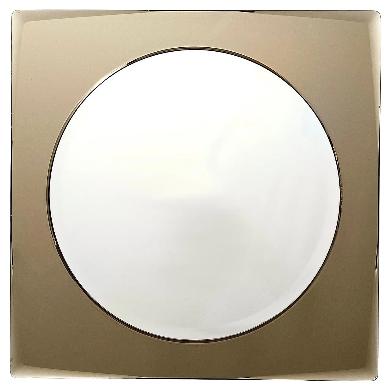 Postmodern square beige wall mirror with a beveled glass, anni '70 1