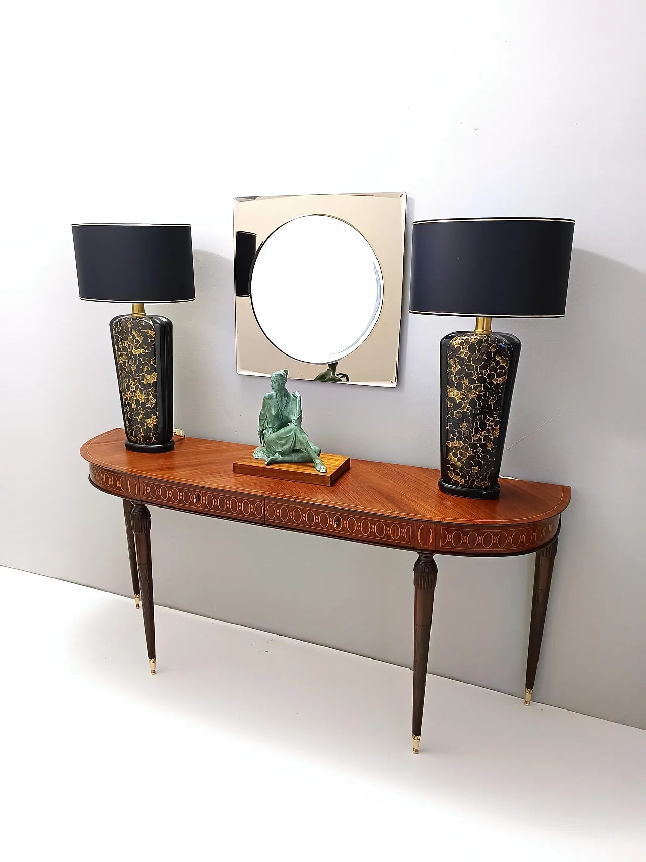 Postmodern square beige wall mirror with a beveled glass, anni '70 3