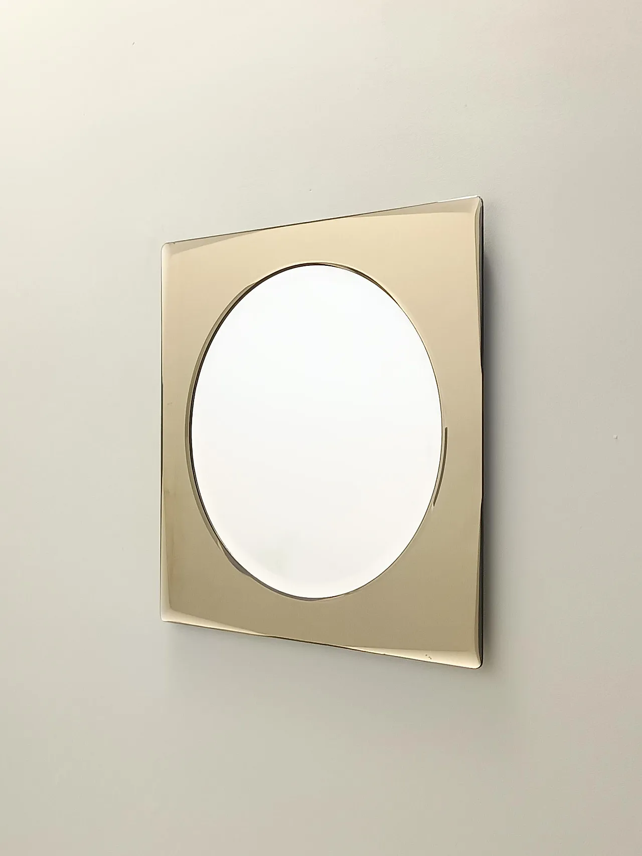 Postmodern square beige wall mirror with a beveled glass, anni '70 6