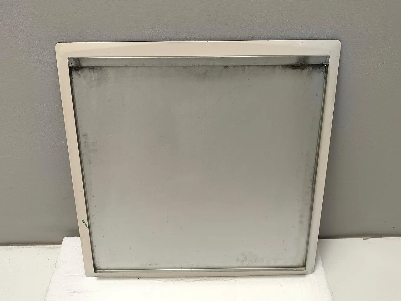 Postmodern square beige wall mirror with a beveled glass, anni '70 8