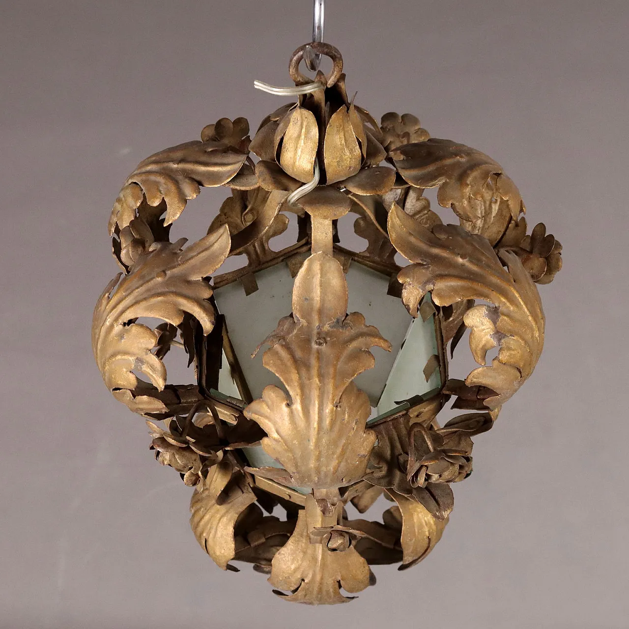 Gilded iron and glass chandelier, late 19th century 5