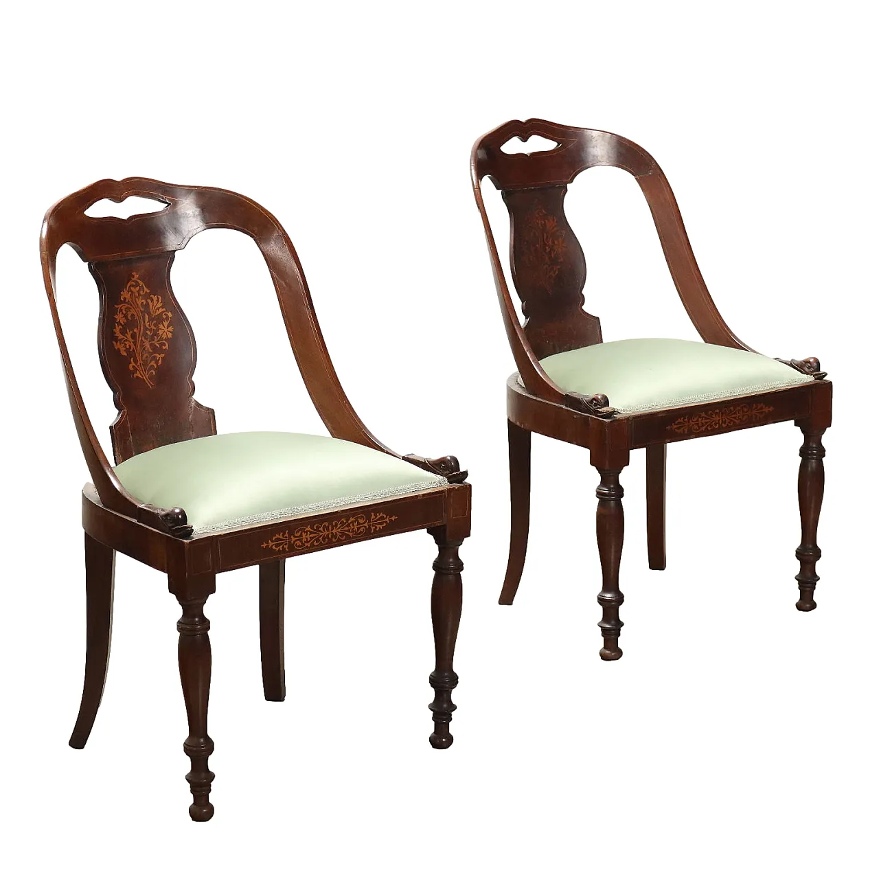 Pair of mahogany chairs with inlays, early 19th century 1