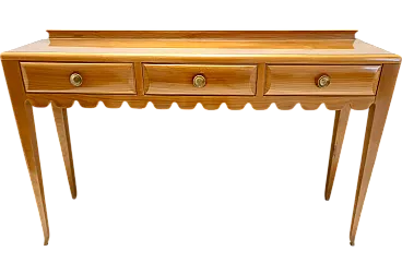 Console table by Paolo Buffa in cherrywood with glass top, 50s