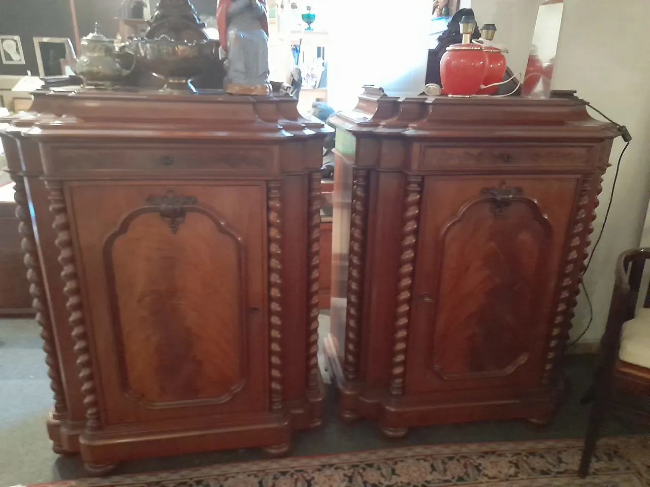 Pair of Biedermeier furniture in mahogany feather, 19th century 6