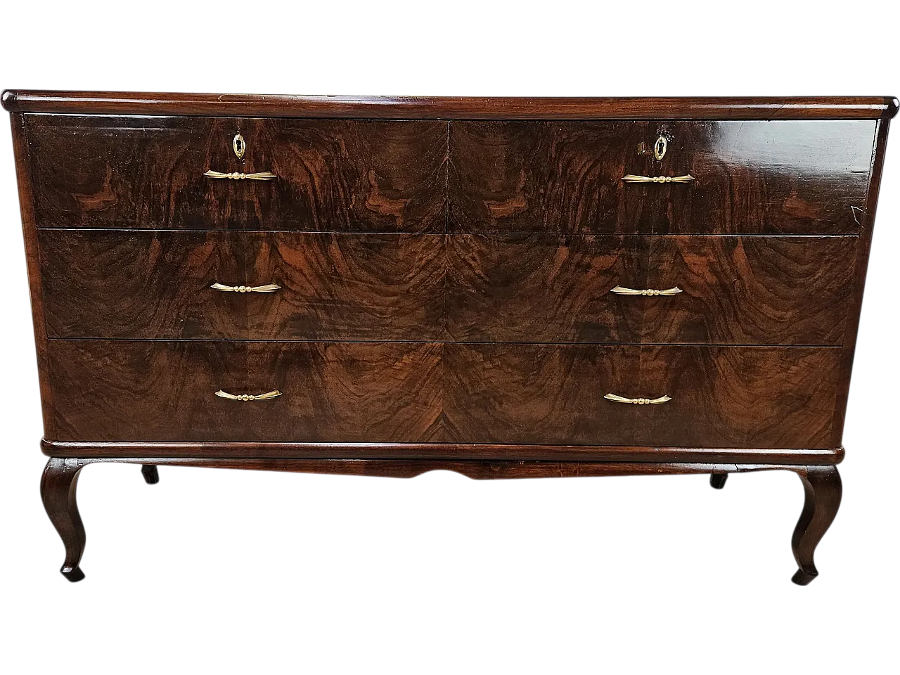 Five drawer chest of drawers in wood and brass, 1930 26