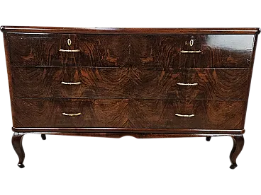 Five drawer chest of drawers in wood and brass, 1930