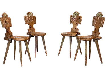 Set of 4 rustic Tyrolean chairs, 60s