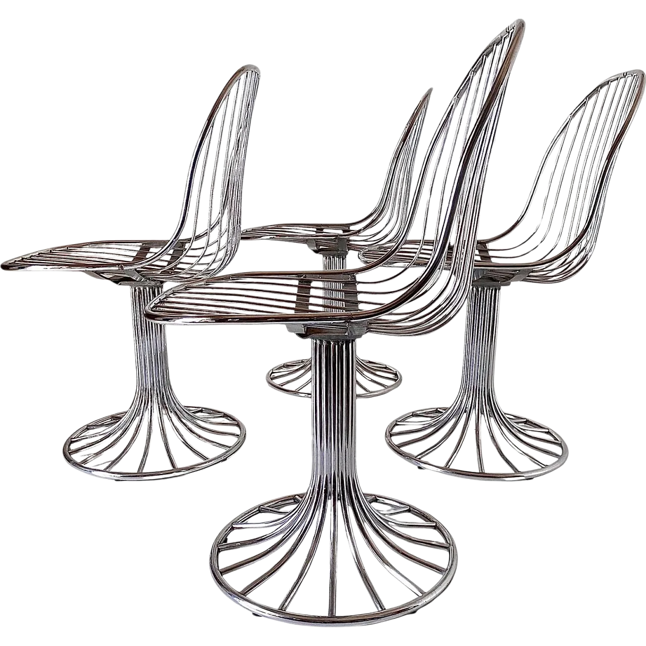 Chromed Steel Chairs, Gastone Rinaldi for RIMA, Italian 70s 17