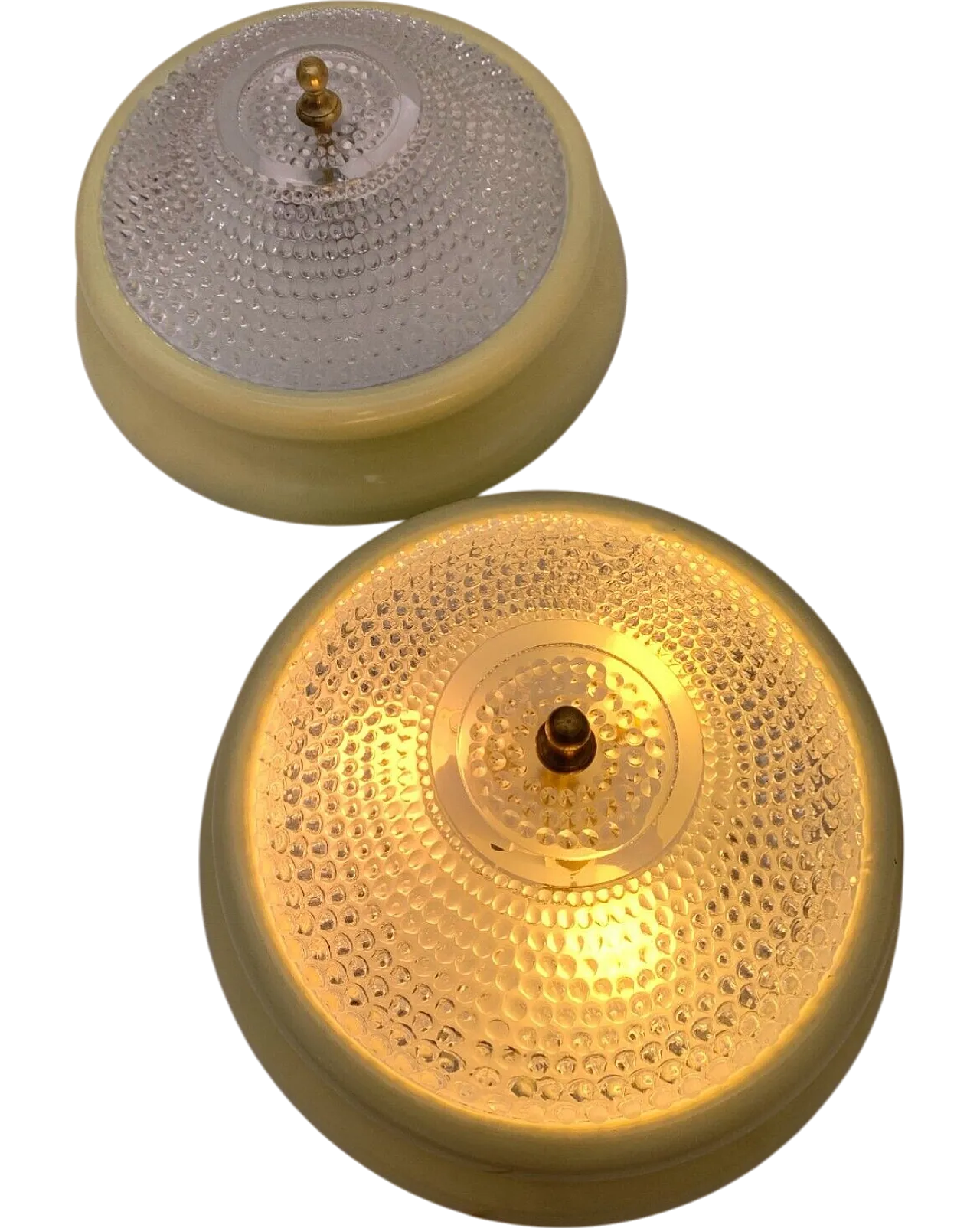 Pair of cream-coloured glass, metal and brass wall sconces, 1960s 6