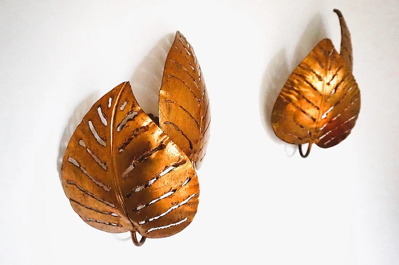 Pair of Monstera double leaf wall lights by Maison Jansen, 1970s 1