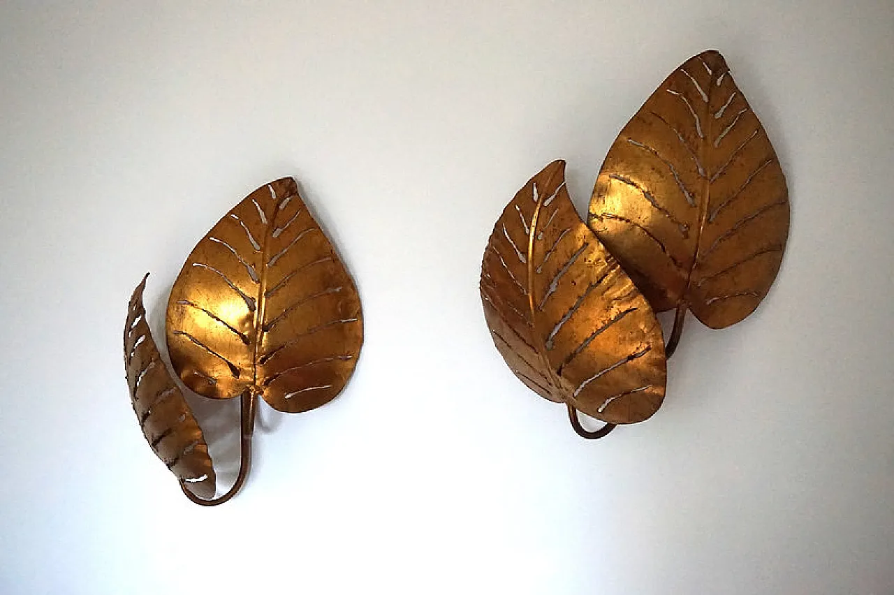 Pair of Monstera double leaf wall lights by Maison Jansen, 1970s 2