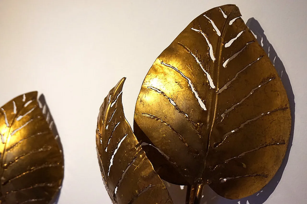 Pair of Monstera double leaf wall lights by Maison Jansen, 1970s 5