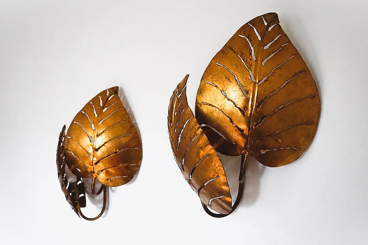 Pair of Monstera double leaf wall lights by Maison Jansen, 1970s 7