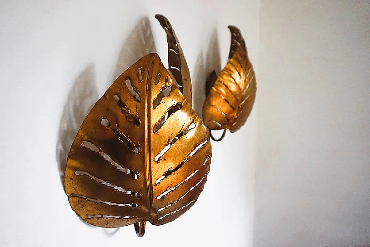 Pair of Monstera double leaf wall lights by Maison Jansen, 1970s 11