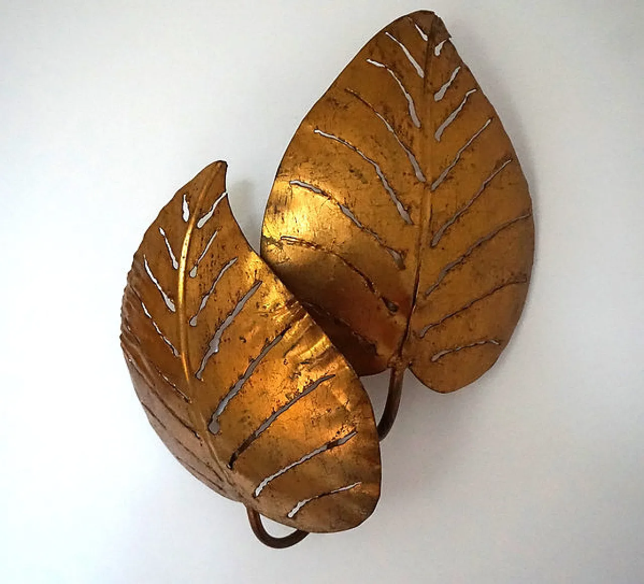 Pair of Monstera double leaf wall lights by Maison Jansen, 1970s 12