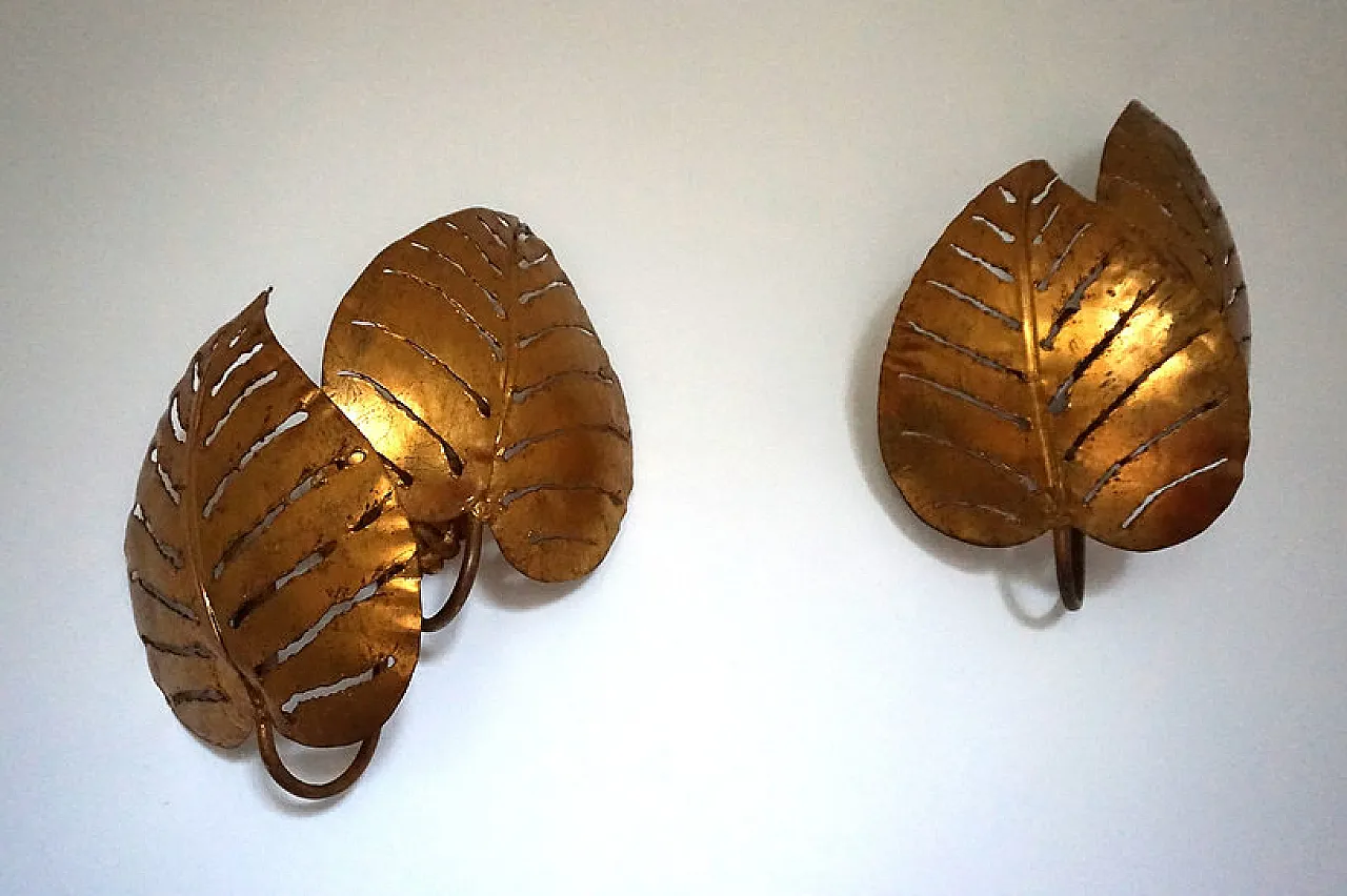 Pair of Monstera double leaf wall lights by Maison Jansen, 1970s 13