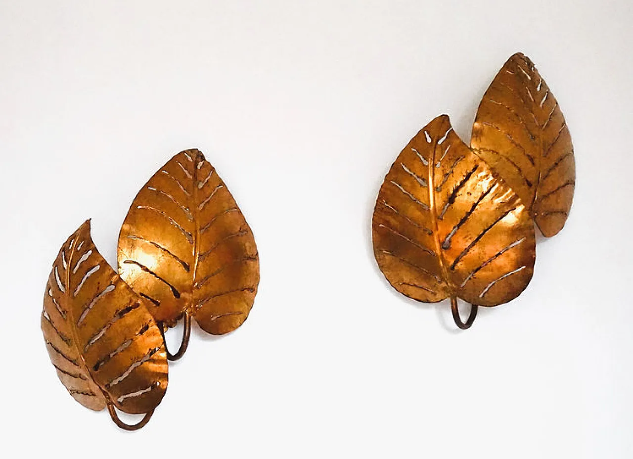 Pair of Monstera double leaf wall lights by Maison Jansen, 1970s 14