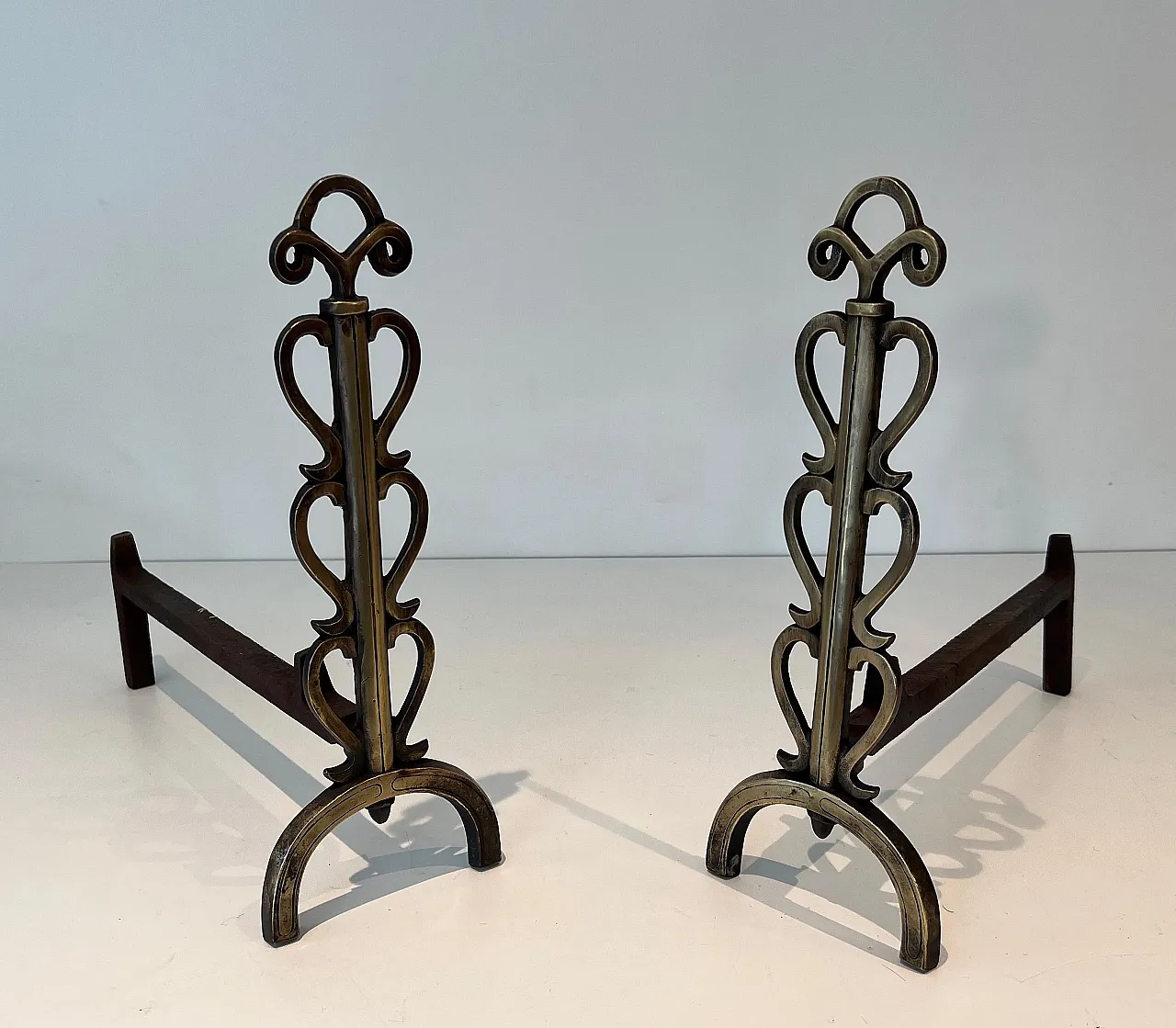 Pair of brass candelabra in the style of Raymond Subes, 1970s 2