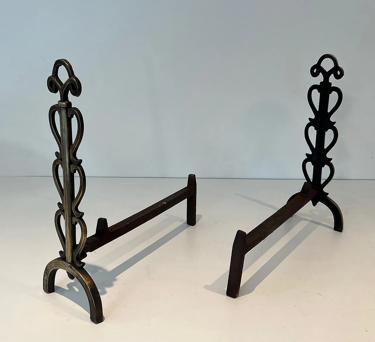 Pair of brass candelabra in the style of Raymond Subes, 1970s 4