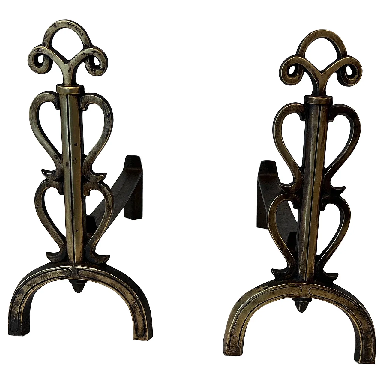 Pair of brass candelabra in the style of Raymond Subes, 1940s 1