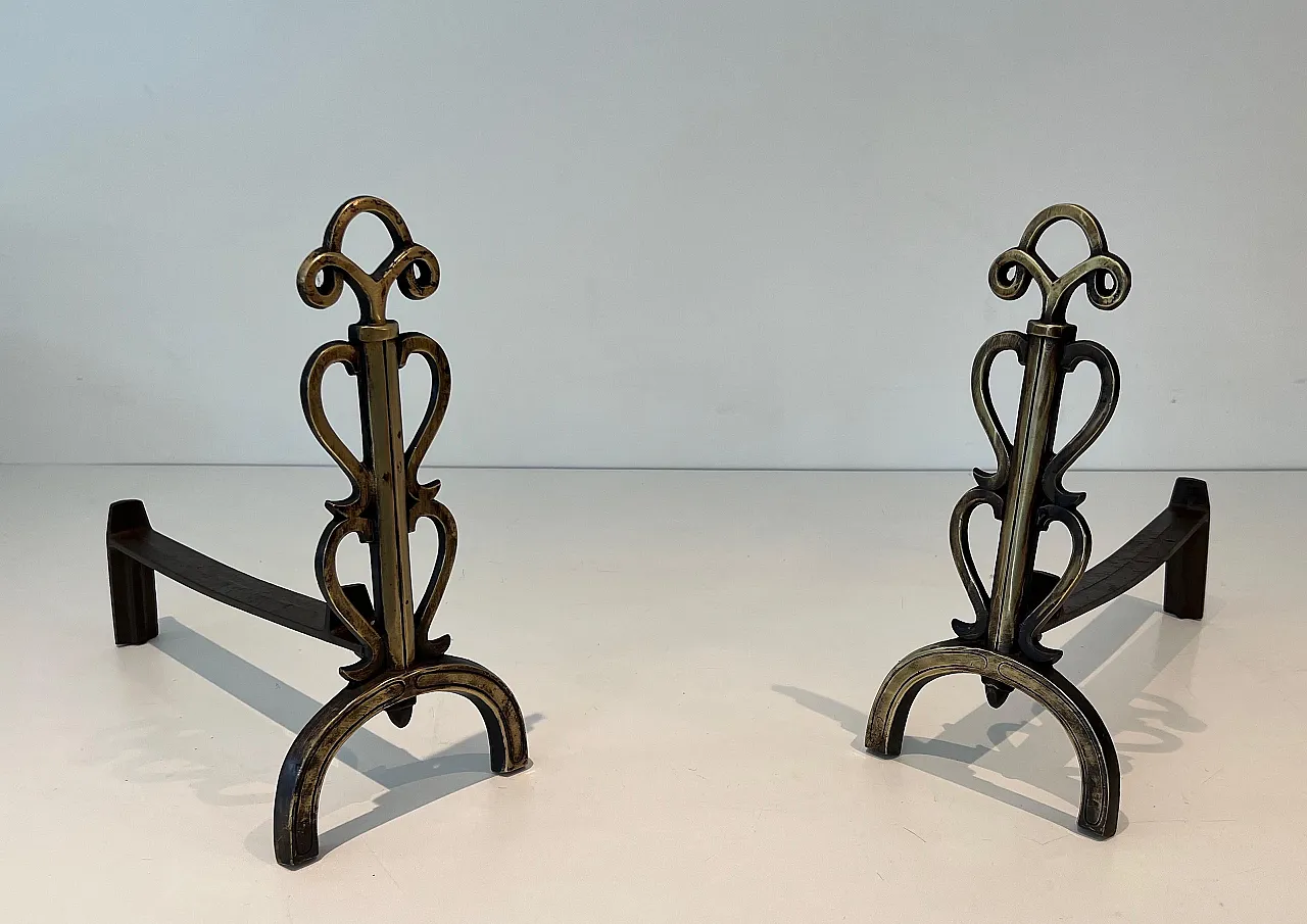 Pair of brass candelabra in the style of Raymond Subes, 1940s 2