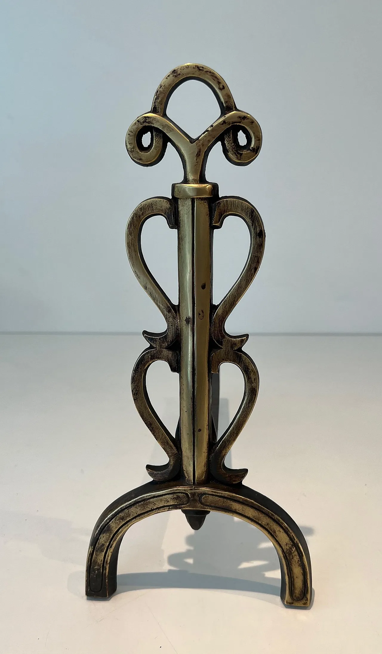 Pair of brass candelabra in the style of Raymond Subes, 1940s 5