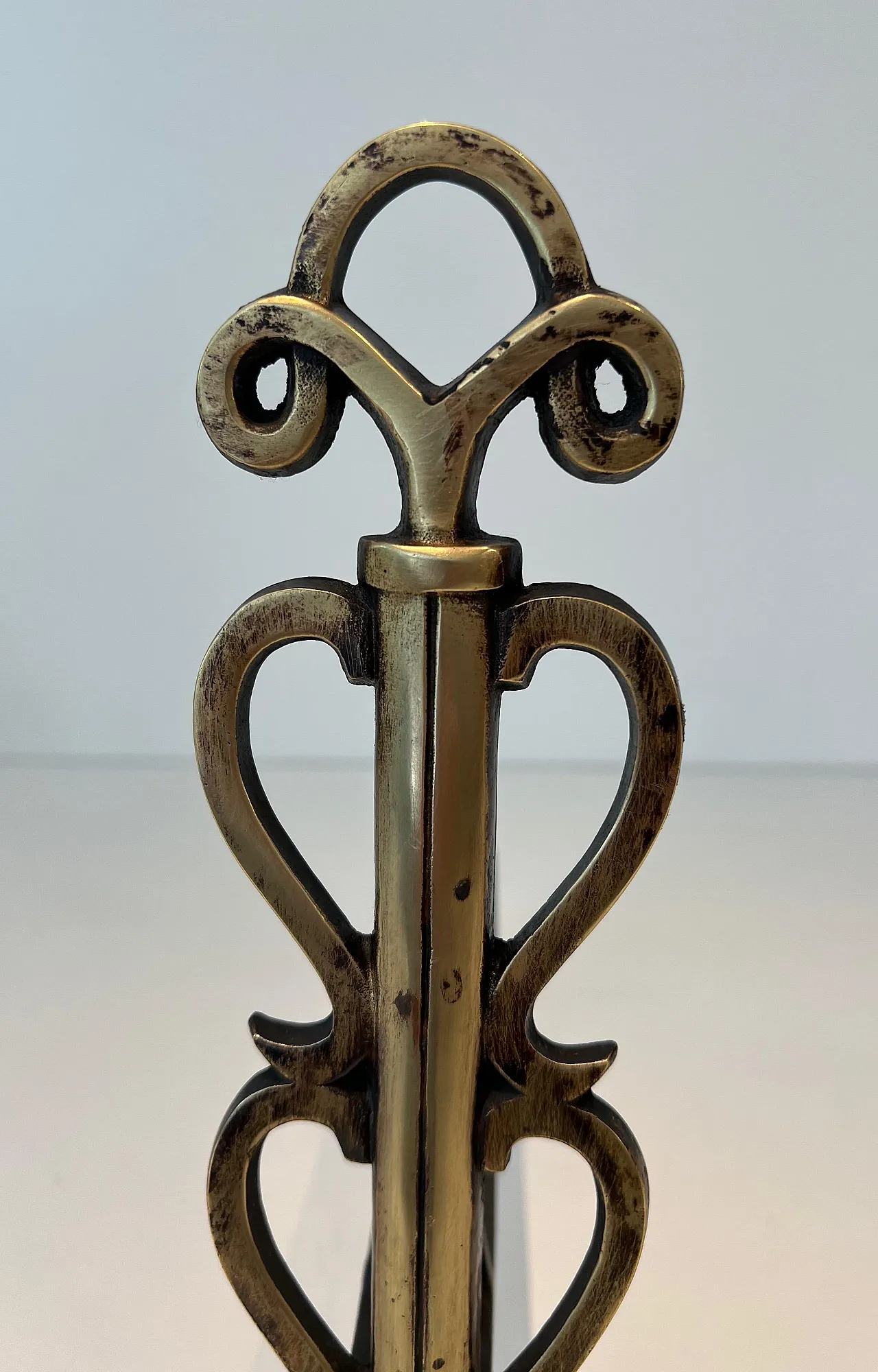 Pair of brass candelabra in the style of Raymond Subes, 1940s 6