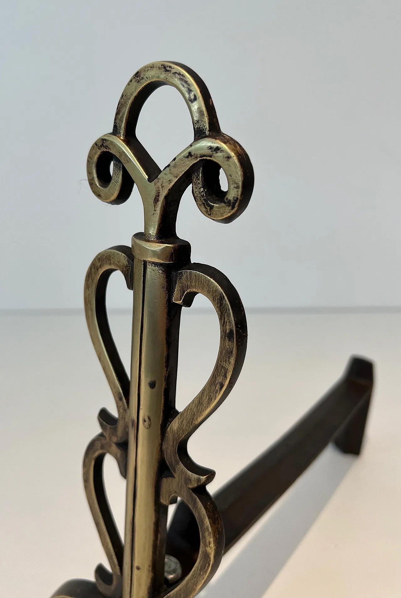 Pair of brass candelabra in the style of Raymond Subes, 1940s 7