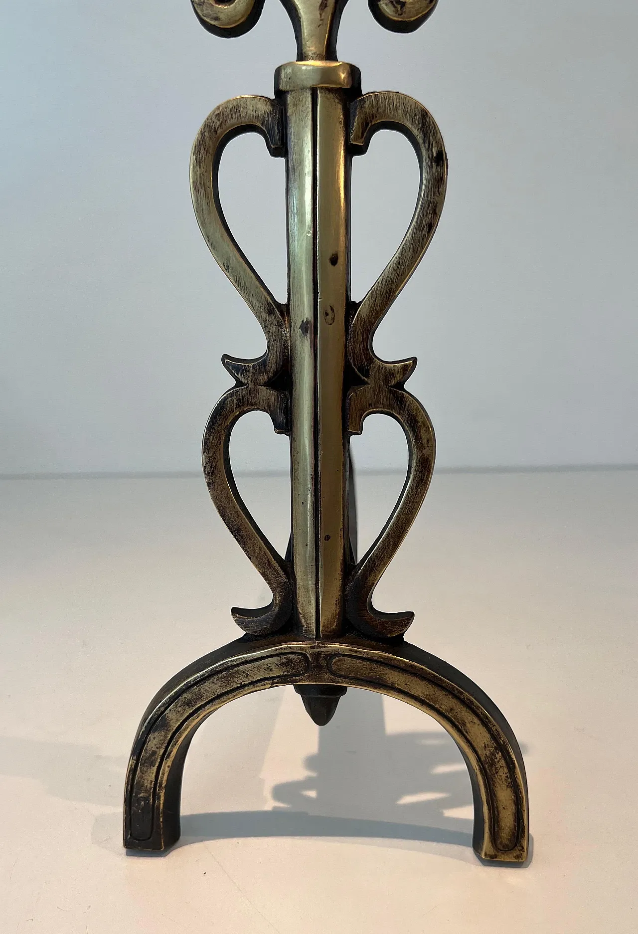 Pair of brass candelabra in the style of Raymond Subes, 1940s 8