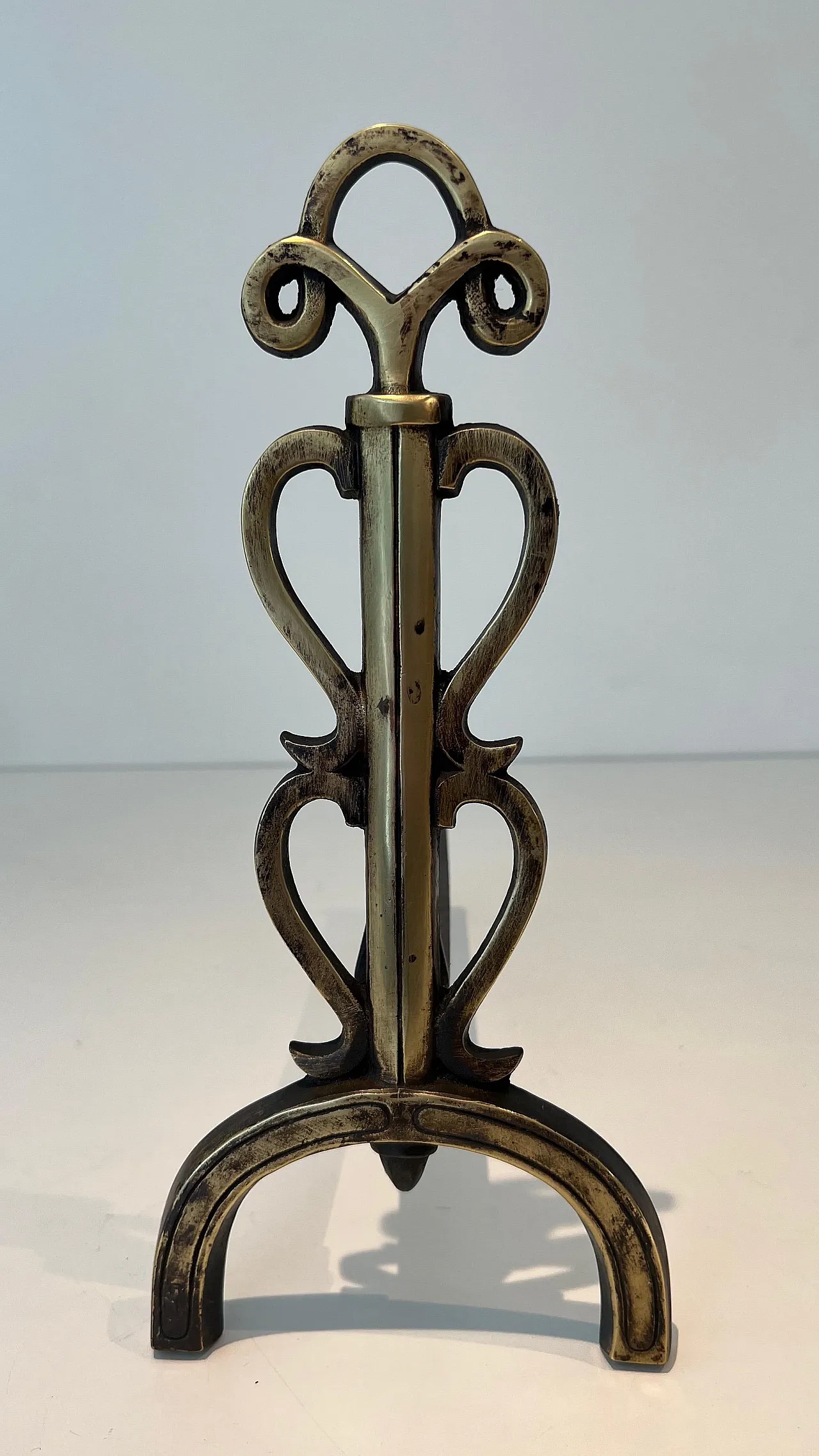 Pair of brass candelabra in the style of Raymond Subes, 1940s 10