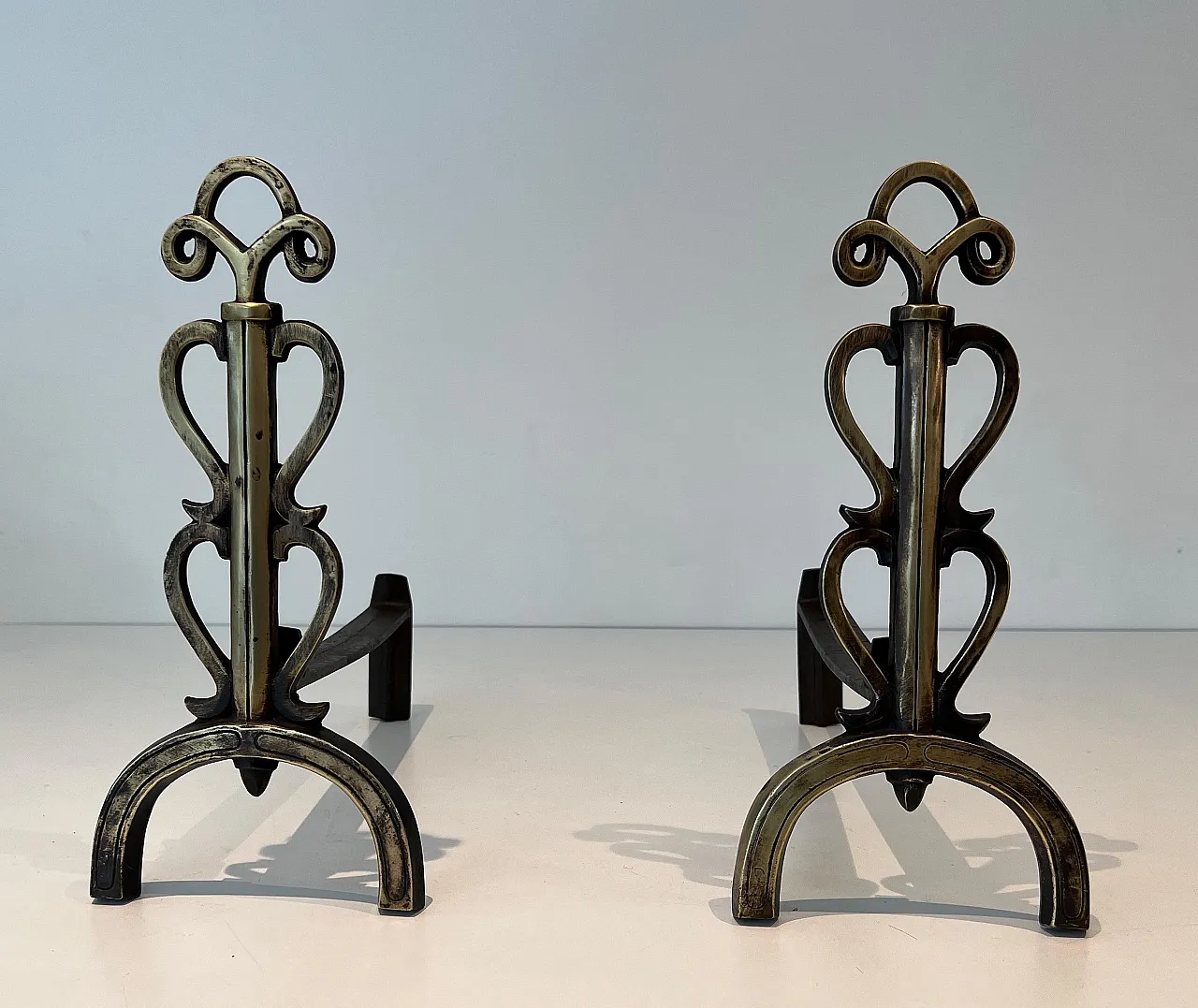 Pair of brass candelabra in the style of Raymond Subes, 1940s 12