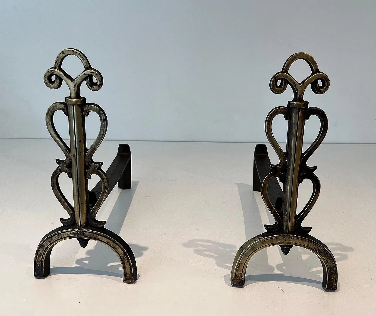 Pair of brass candelabra in the style of Raymond Subes, 1940s 13