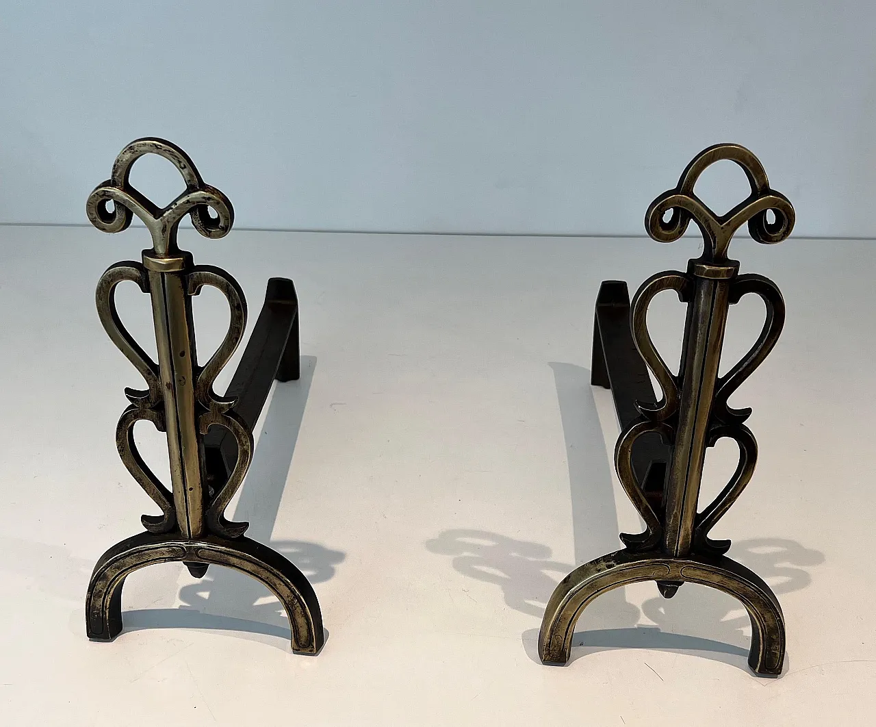 Pair of brass candelabra in the style of Raymond Subes, 1940s 14