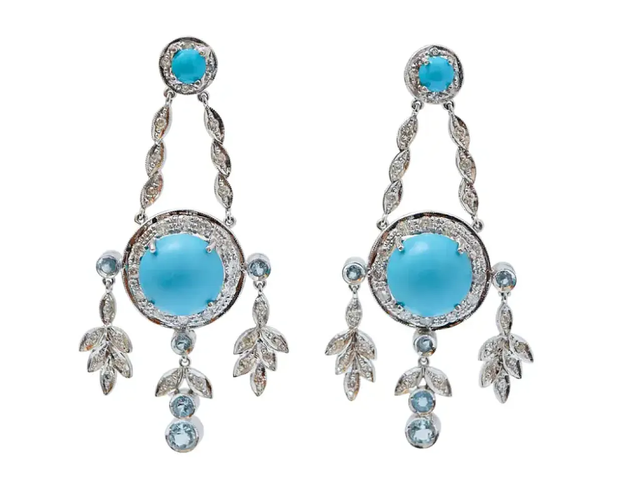 Earrings in platinum, magnesite, turquoise, diamonds, topazes, 1970s 1