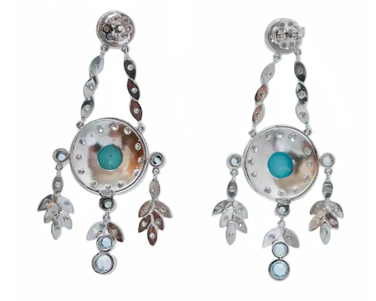 Earrings in platinum, magnesite, turquoise, diamonds, topazes, 1970s 2