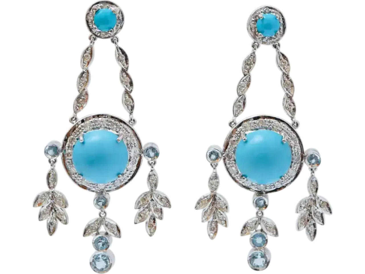 Earrings in platinum, magnesite, turquoise, diamonds, topazes, 1970s 5