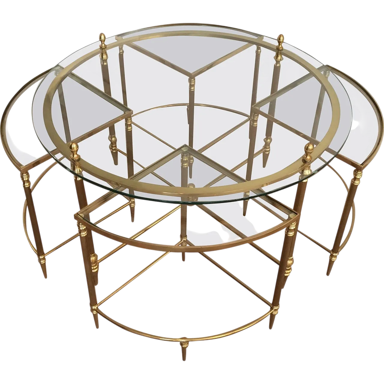 Brass coffee table with 4 Nesting tables by Maison Baguès, 1950s 13