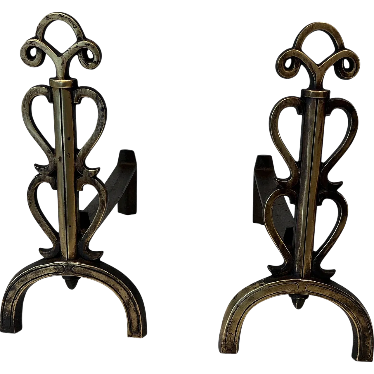 Pair of brass candelabra in the style of Raymond Subes, 1940s 15