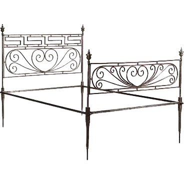 Wrought iron and bronze bed, early 19th century