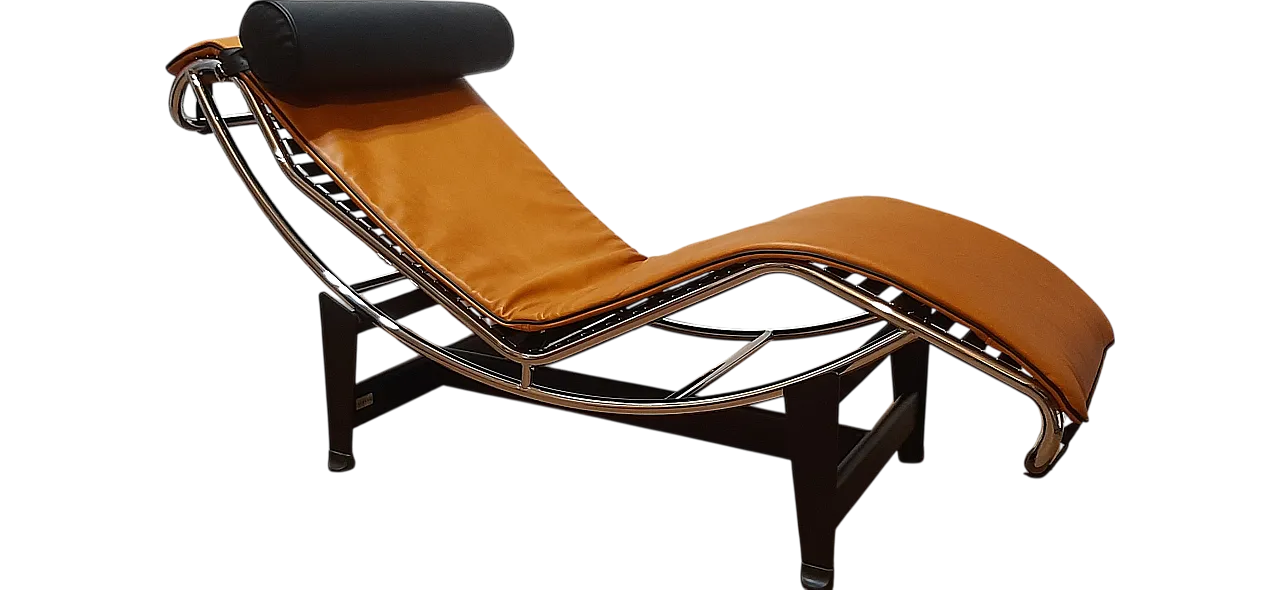 ALIVAR Chaise Longue LC4 in Cognac and black leather, 2000s 114